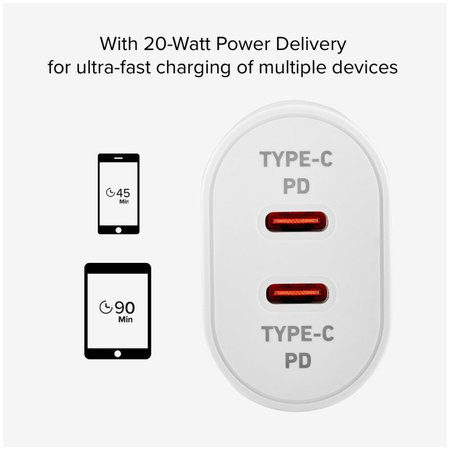 SBS - 20W Töltőadapter 2x USB-C Power Delivery, fehér