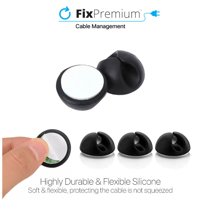 FixPremium - Kábelrendező - Kábeltartó - 3 darabos készlet, fekete