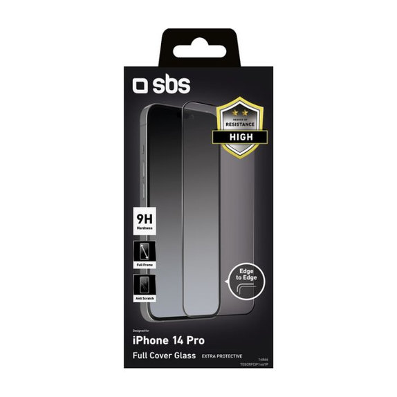 SBS - Edzett üveg Full Cover - iPhone 14 Pro, fekete
