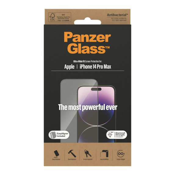 Edzett üveg UWF AB applikátorral iPhone 14 Pro Max készülékhez, Fekete, PanzerGlass