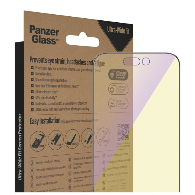 Edzett üveg UWF Anti-Bluelight AB applikátorral iPhone 14 Pro készülékhez, Fekete, PanzerGlass