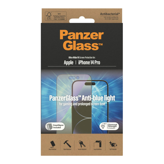 Edzett üveg UWF Anti-Bluelight AB applikátorral iPhone 14 Pro készülékhez, Fekete, PanzerGlass