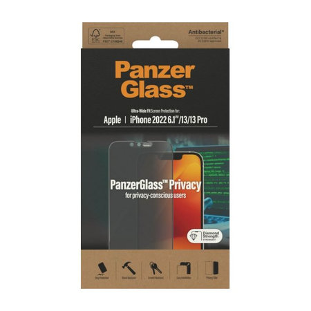 PanzerGlass - Edzett üveg UWF Privacy AB - iPhone 13, 13 Pro, 14 és 16e