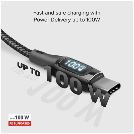 SBS - USB-C / USB-C PowerDelivery Kábel LCD kijelzővel 100W (1m), fekete