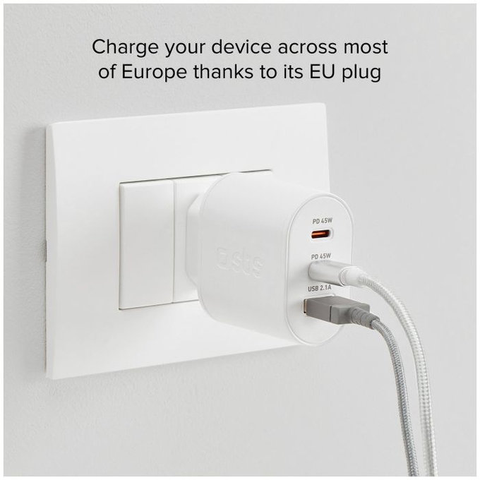 SBS - 45W Töltőadapter USB, 2x USB-C, PowerDelivery, fehér