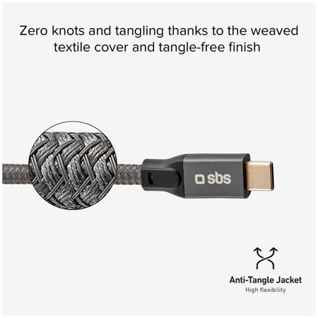 SBS - Thunderbolt 3 Kábel (USB-C) PowerDelivery Kábel kijelzővel 240W (1m), šedá