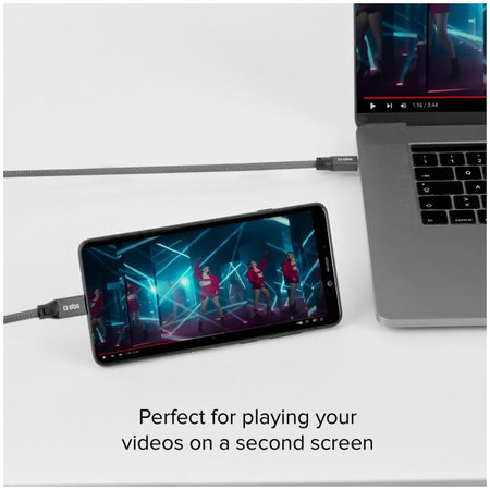 SBS - Thunderbolt 3 Kábel (USB-C) PowerDelivery Kábel kijelzővel 240W (1m), šedá