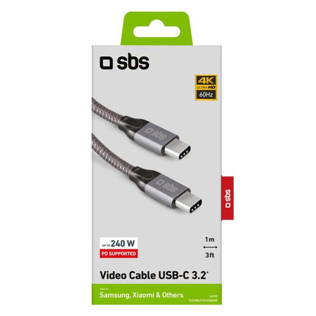 SBS - Thunderbolt 3 Kábel (USB-C) PowerDelivery Kábel kijelzővel 240W (1m), šedá