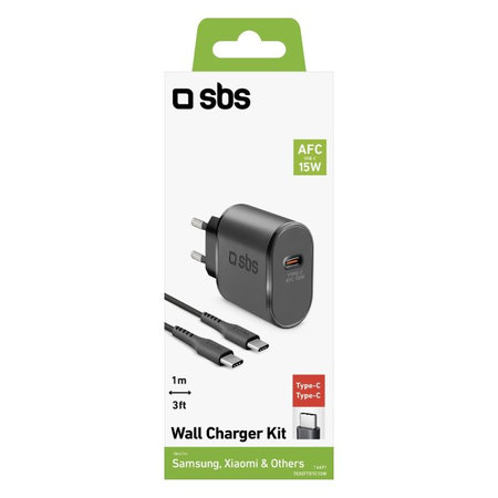 SBS - 15W Töltőadapter USB-C + Kábel USB-C / USB-C (1m), fekete