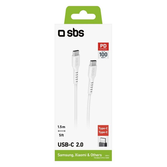 SBS - USB-C / USB-C PowerDelivery Kábel kijelzővel 100W (1.5m), fehér