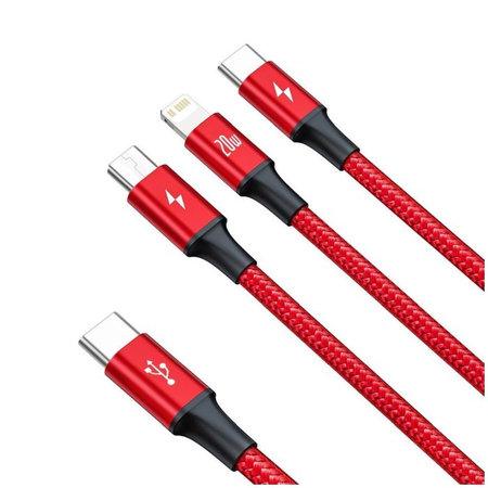 Baseus - Kábel - USB-C 3v1 (2x USB-C, Lightning) (1.5m), piros