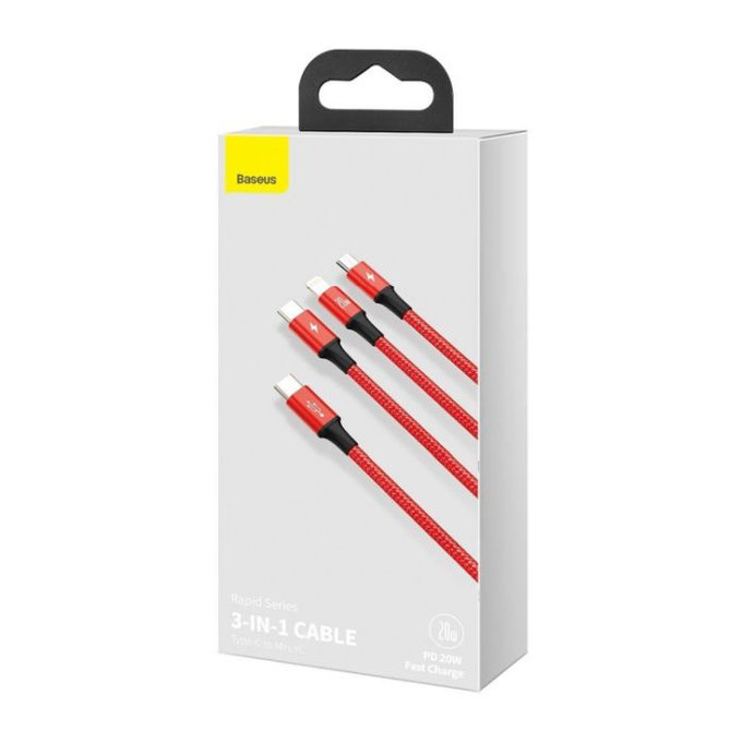 Baseus - Kábel - USB-C 3v1 (2x USB-C, Lightning) (1.5m), piros