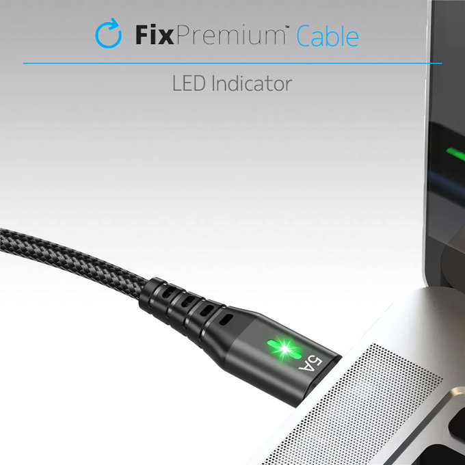 FixPremium - USB-C / USB Kábel LED-es visszajelzővel (1m), fekete