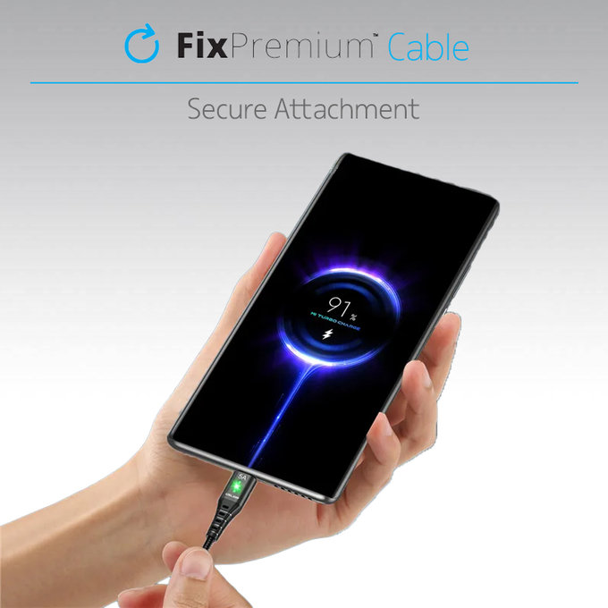 FixPremium - USB-C / USB Kábel LED-es visszajelzővel (1m), fekete