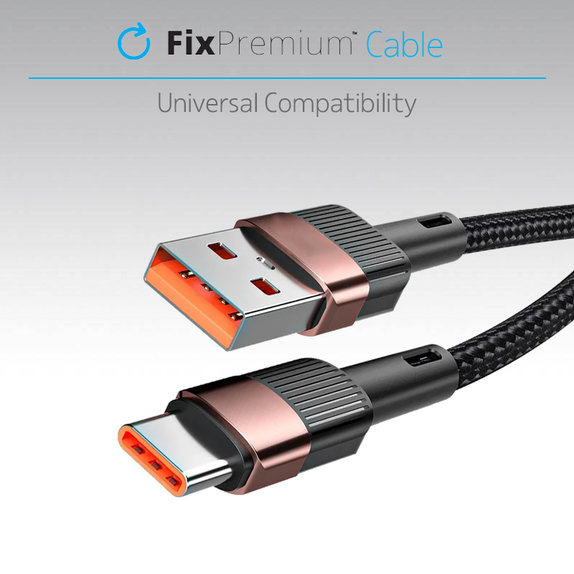 FixPremium - USB-C / USB Gyorstöltő Kábel (2m), fekete
