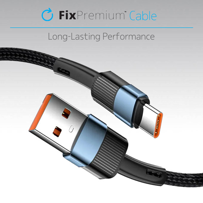 FixPremium - USB-C / USB Gyorstöltő Kábel (2m), fekete