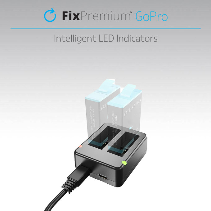 FixPremium - Töltőállomás 2 GoPro akkumulátorhoz (Hero (2018)/Hero 5/Hero 6/Hero 7/Hero 8), fekete
