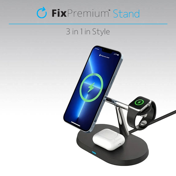 FixPremium - MagSafe Stand 3in1 iPhone, Apple Watch és AirPods készülékhez, fekete színben