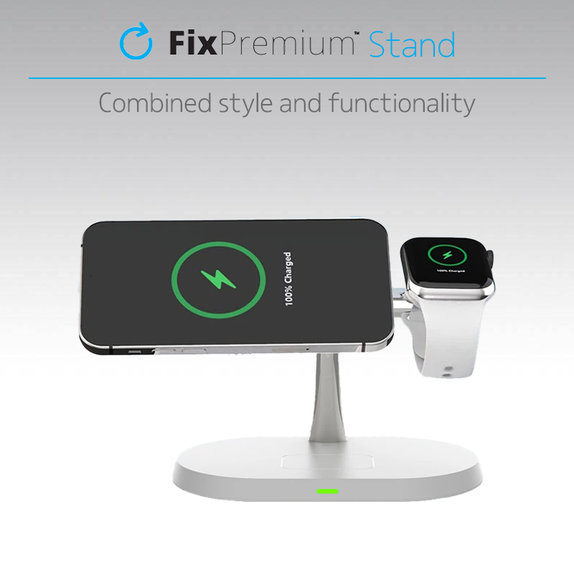 FixPremium - MagSafe 3in1 állvány iPhone-hoz, Apple Watch-hoz és AirPods-hoz, fehér színű