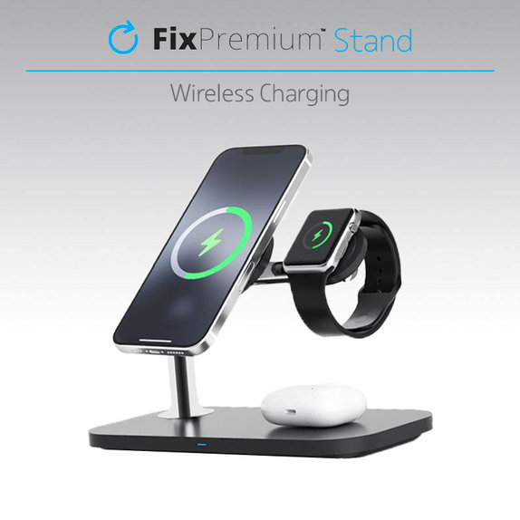 FixPremium - MagSafe 3in1 állvány iPhone-hoz, Apple Watch-hoz és AirPods-hoz, fekete színű