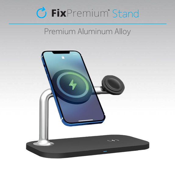 FixPremium - MagSafe 3in1 állvány iPhone-hoz, Apple Watch-hoz és AirPods-hoz, fekete színű