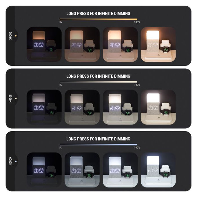 FixPremium - 3 az 1-ben állvány lámpával iPhone-hoz, Apple Watch-hoz és AirPods-hoz, fekete színű