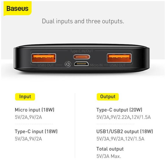 Baseus - PowerBank 30 000 mAh, fekete