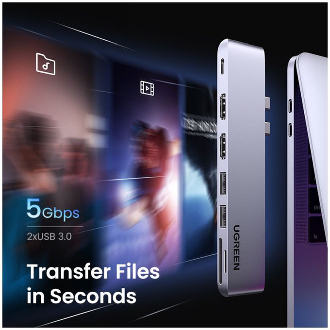 UGREEN - Dual USB-C Hub 7in1, szürke