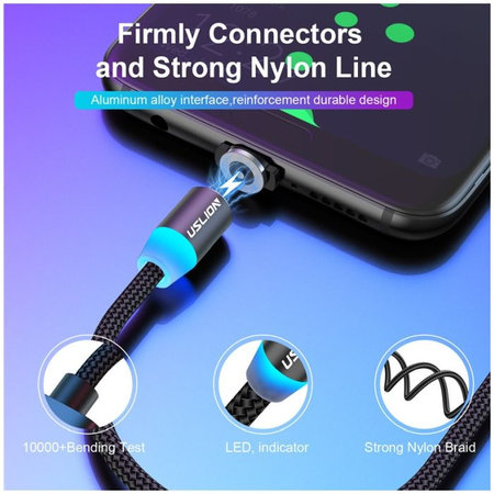 USLION - USB-C / USB Mágneses Kábel (1m), fekete