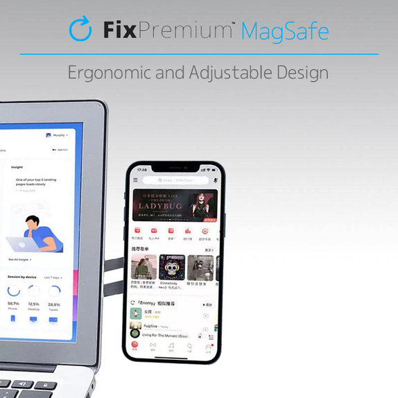 FixPremium - MagSafe iPhone tartó notebook-hoz, ezüst színű