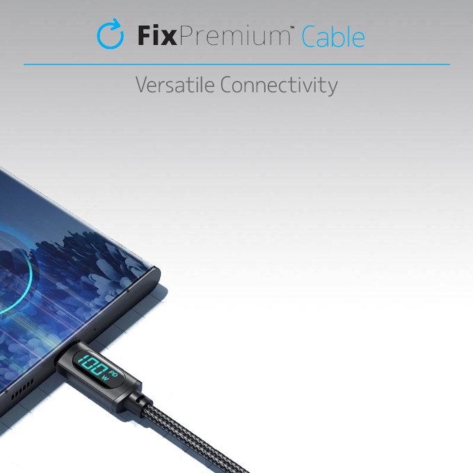 FixPremium - USB-C / USB-C Kábel Power Delivery funkcióval (1m), fekete