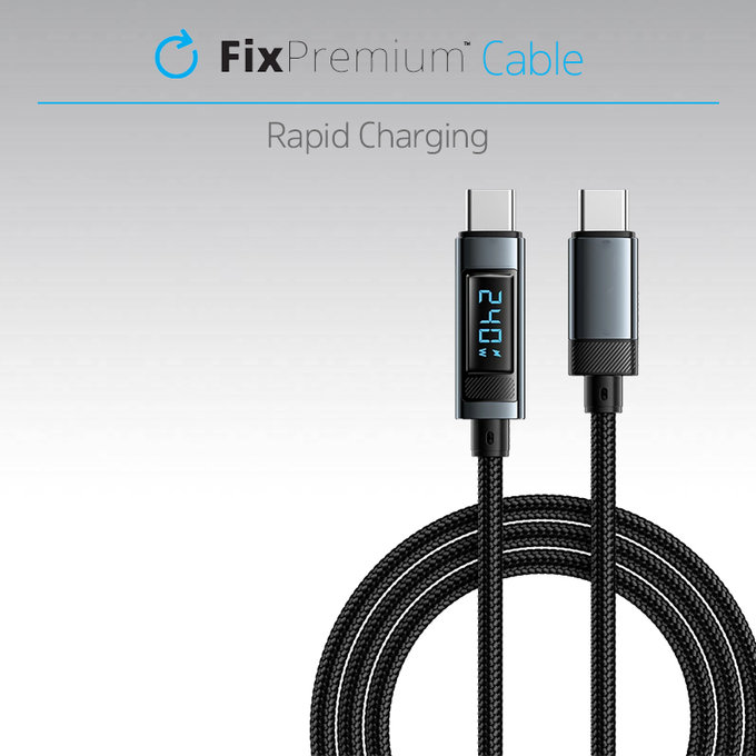 FixPremium - USB-C / USB Kábel Power Delivery funkcióval (1m), fekete