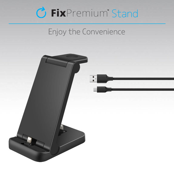 FixPremium - Összecsukható 3in1 állvány iPhone-hoz, Apple Watch-hoz és AirPods-hoz, fekete