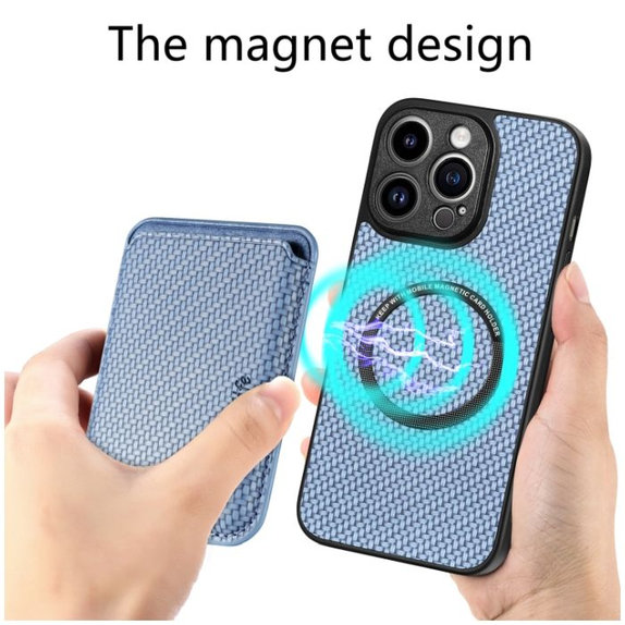 FixPremium - Karbon tok MagSafe tárcával iPhone 13 Pro Max készülékhez, fekete