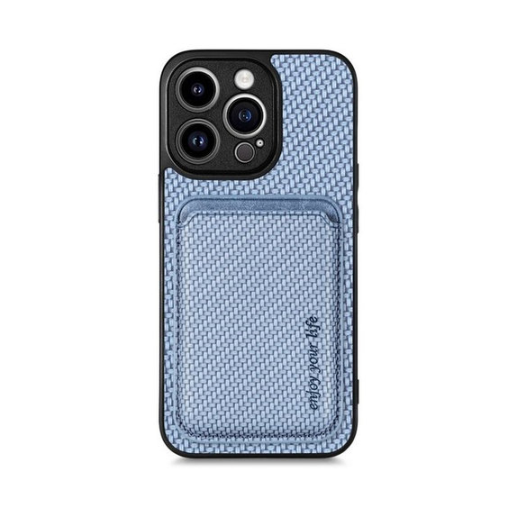 FixPremium - Karbon tok MagSafe tárcával iPhone 13 Pro készülékhez, kék