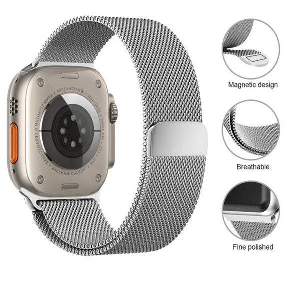FixPremium - Szíj Milanese Loop - Apple Watch (42, 44, 45 és 49mm), ezüst