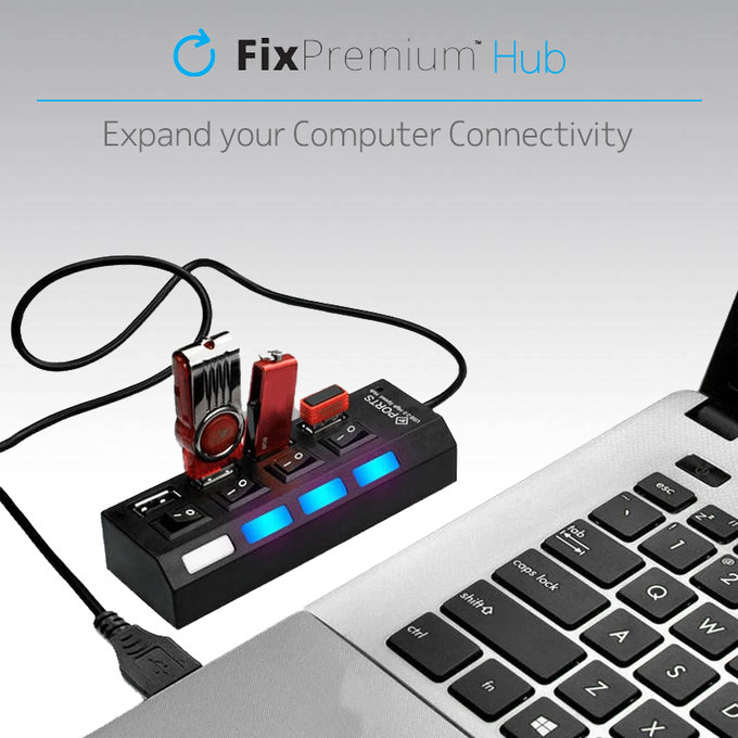 FixPremium - USB hub kapcsolóval 4 USB-hez, fekete