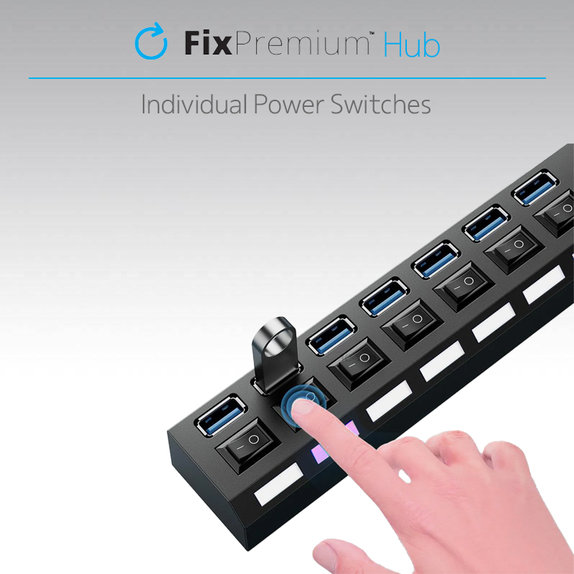 FixPremium - USB hub kapcsolóval 4 USB-hez, fekete