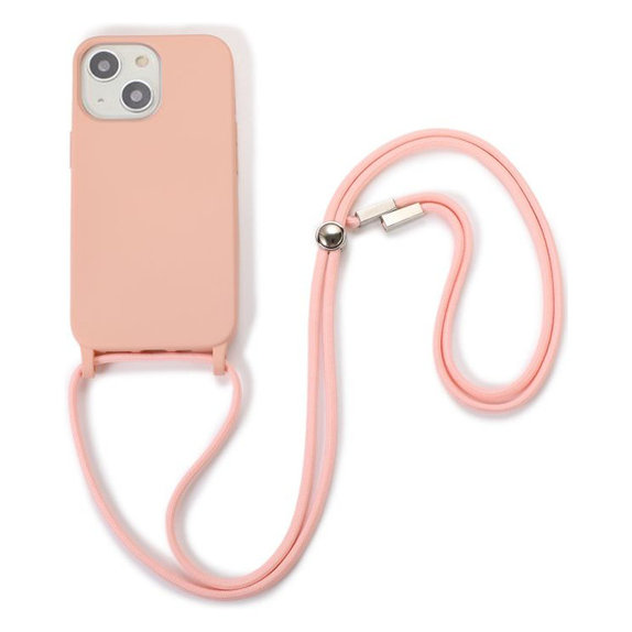 FixPremium - Szilikon tok nyakba akasztható szíjjal - iPhone 14 Plus, rózsaszín