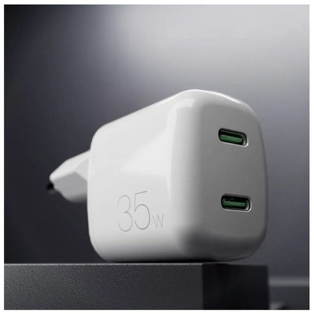 PURO - Töltőadapter MiniPro 2x USB-C, GaN, 35W, fehér
