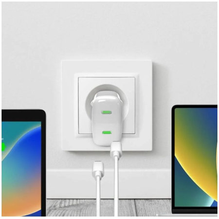 PURO - Töltőadapter MiniPro 2x USB-C, GaN, 35W, fehér