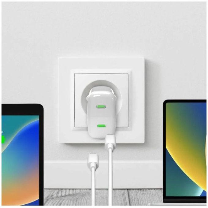 PURO - Töltőadapter MiniPro 2x USB-C, GaN, 35W, fehér