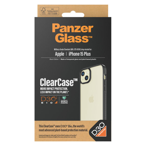 Tok ClearCase D3O iPhone 15 Plus készülékhez, Fekete, PanzerGlass