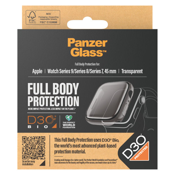 Edzett üveg Full Body D3O Apple Watch 9/8/7 45 mm készülékhez, Átlátszó, PanzerGlass