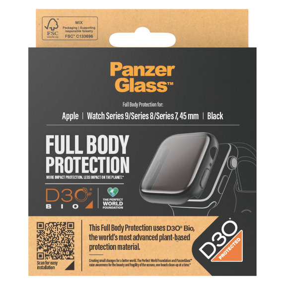 Edzett üveg Full Body D3O Apple Watch 9/8/7 45 mm készülékhez, Fekete, PanzerGlass