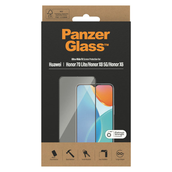 Edzett üveg UWF Honor 70 Lite készülékhez, Fekete, PanzerGlass