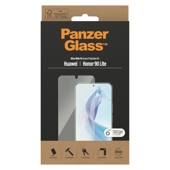Edzett üveg UWF Honor 90 Lite készülékhez, Átlátszó, PanzerGlass