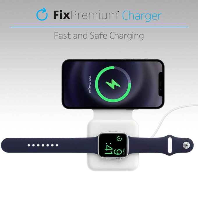 FixPremium - MagSafe Duo - iPhone és Apple Watch, fehér