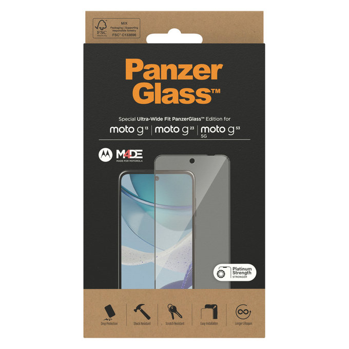 Edzett üveg UWF Motorola Moto G13/G23/G53 5G készülékhez, Fekete, PanzerGlass