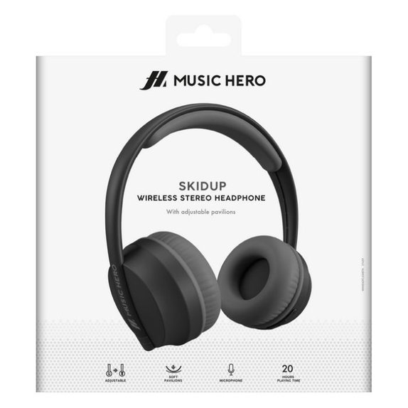 Music Hero - Stereo Vezeték Nélküli fejhallgató Skidup egy mikrofonnal, fekete
